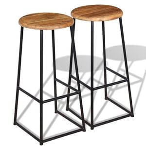 vidaXL Bar Stool Set of 2 Brown Solid teak wood, iron Standard Durable
