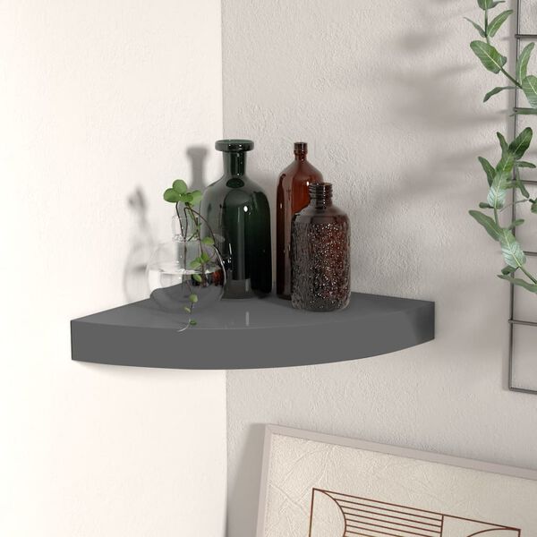 vidaXL Corner Shelf High gloss grey Honeycomb MDF, metal Small