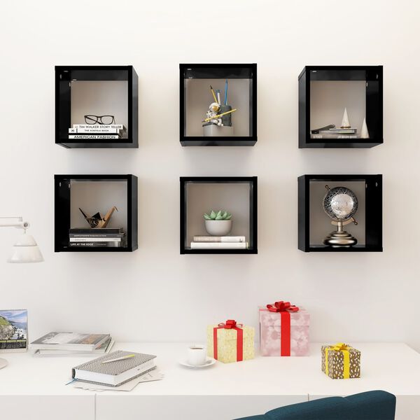 vidaXL Cube Shelf Set of 6 Black Engineered wood 10.2 x 5.9 x 10.2 in