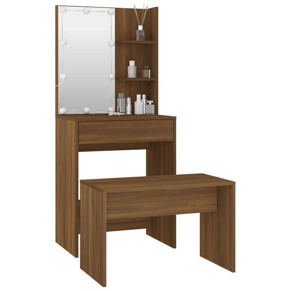 vidaXL Dressing Table Set With Led Brown oak Engineered wood, acrylic