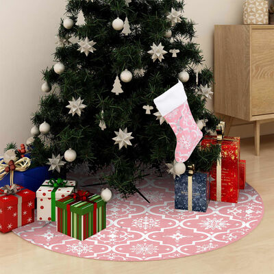 vidaXL Luxury Christmas Tree Skirt with Sock Pink 35.4" Fabric