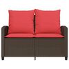 vidaXL Patio Sofa 2-Seater with Cushions&Table Brown Poly Rattan