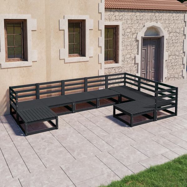vidaXL Garden Lounge Set Black Solid Pinewood 9 Piece Set Modular