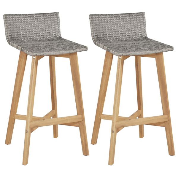 vidaXL Bar Chair Set of 2 Brown Solid acacia wood Standard Footrest