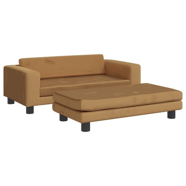 vidaXL Kids Sofa Brown Velvet (100% polyester), solid pine wood, foam Mini