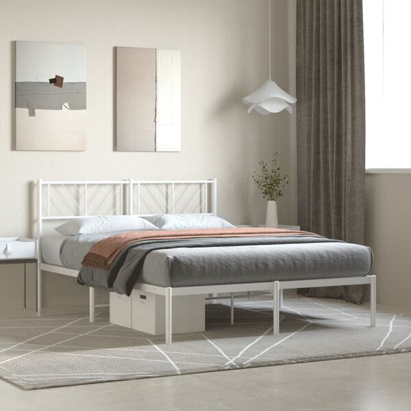 vidaXL Metal Bed Frame White Steel 47.2 x 78.7 in Metal Bed Frame