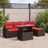 vidaXL 6 Piece Patio Sofa Set with Cushions Brown Poly Rattan Acacia