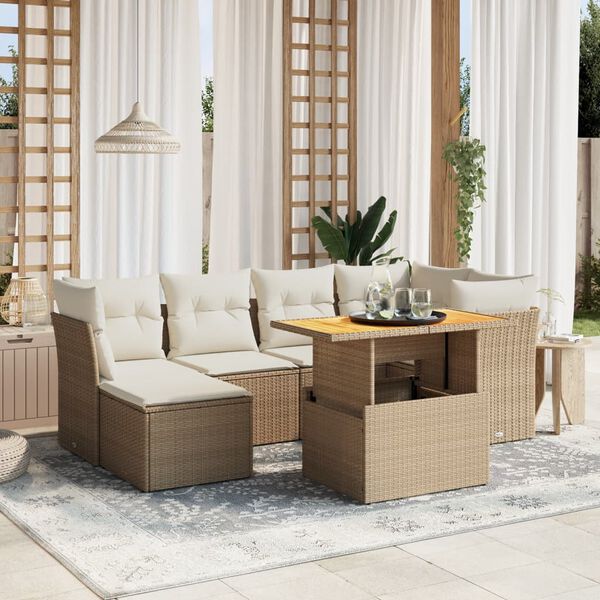 vidaXL Garden Sofa Set Beige PE rattan Garden Sofa Set Rectangular