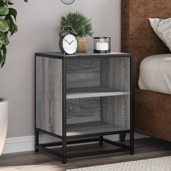 vidaXL Bedside Cabinet Set of 2 Grey Sonoma Engineered wood, metal