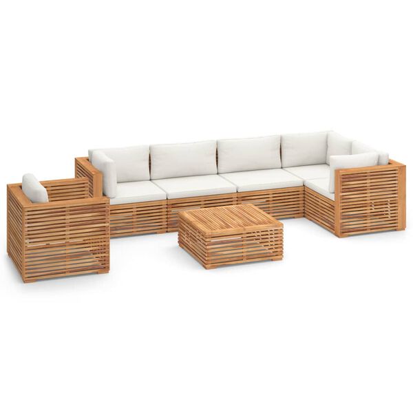 vidaXL 7 Piece Patio Lounge Set with Cream Cushion Solid Teak Wood