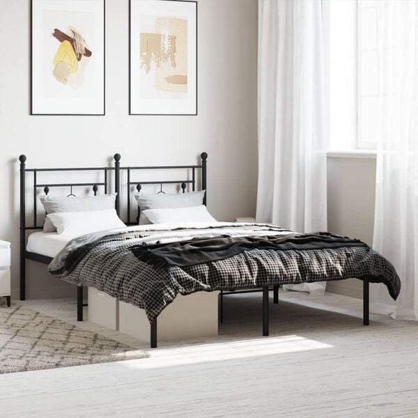 vidaXL Bed Frame Black Powder-Coated Steel Full Bed Frame Rectangular