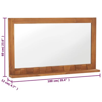 vidaXL Wall Mirror with Shelf 39.4"x4.7"x23.6" Solid Teak Wood