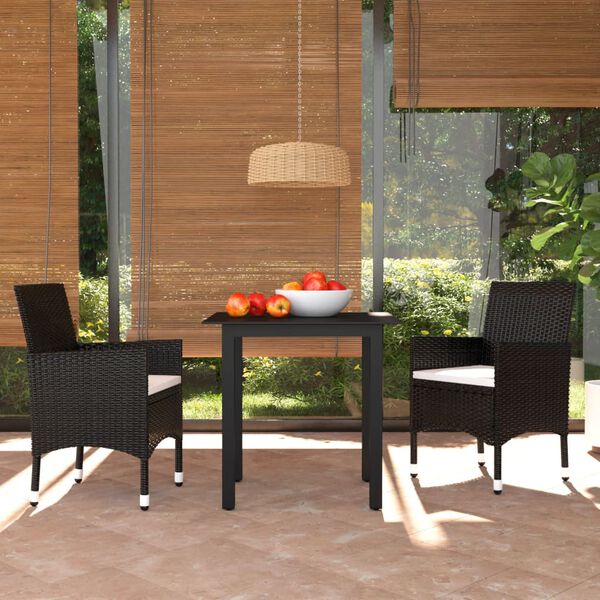 vidaXL Dining Set Black PE Rattan, Steel, Fabric, Glass, Aluminum Medium