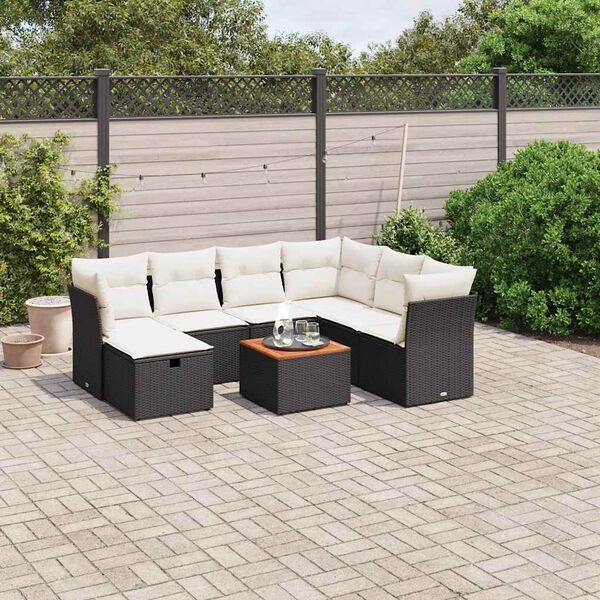 vidaXL Garden Sofa Set Black, Cream White PE Rattan Large Modular