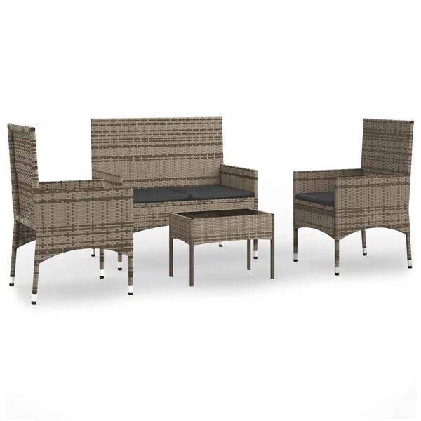 vidaXL Garden Lounge Set Grey Poly Rattan, Polyester