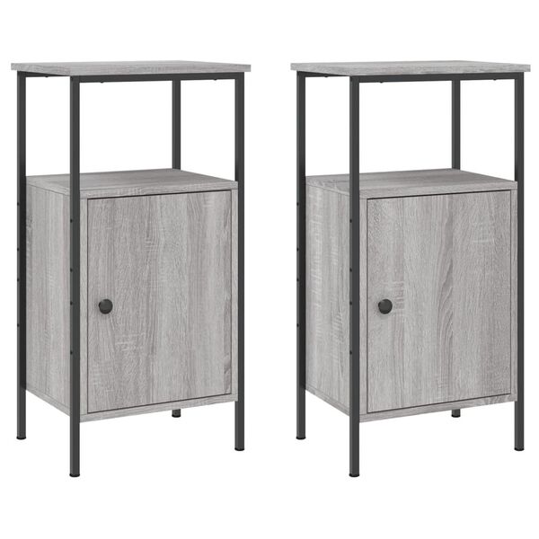 vidaXL Bedside Cabinet Set of 2 Grey Sonoma Engineered wood, Iron Medium