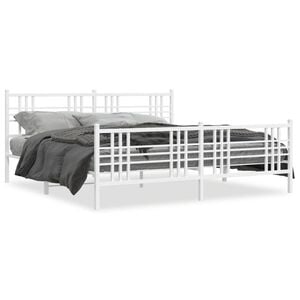 vidaXL Bed Frame White Steel Double Bed Frame Rectangular