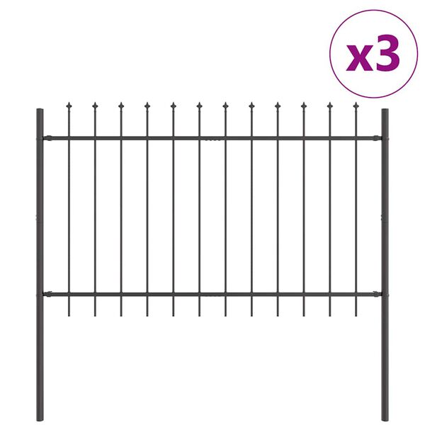 vidaXL Garden Fence 3 pcs Grey 16.73 x 3.28 ft Powder-coated Steel