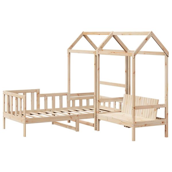 vidaXL Day Bed And Bench Set Natural wood Solid pine wood Twin