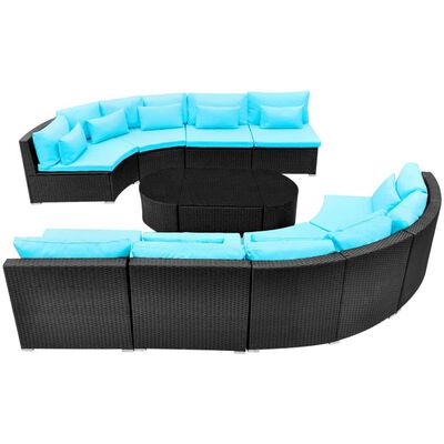 vidaXL 13 Piece Patio Lounge Set with Cushions Poly Rattan Blue