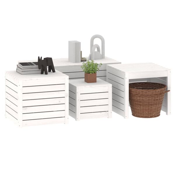 vidaXL Garden Box Set White Solid Pine Wood 4 Piece Set Garden Box Set