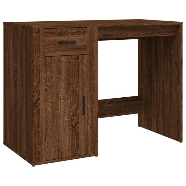 vidaXL Desk Brown Oak Engineered Wood Medium Computer Desk Rectangular