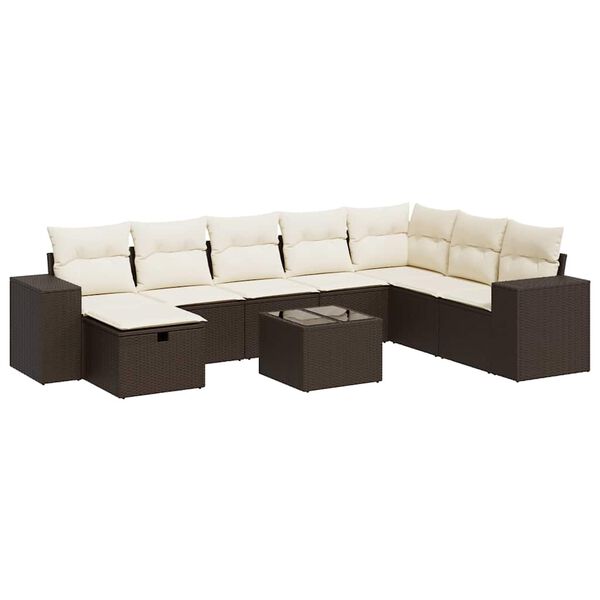 vidaXL Garden Sofa Set Brown PE rattan, powder-coated steel, tempered glass