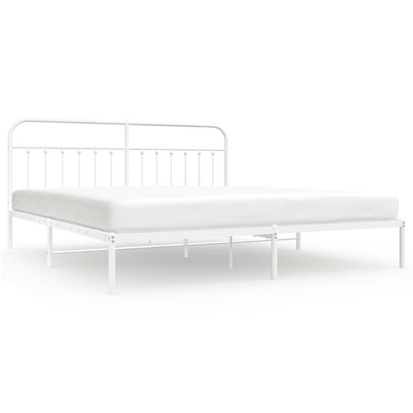 vidaXL Bed Frame White Powder-Coated Steel 76 in x 80 in Industrial