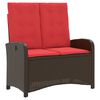 vidaXL Reclining Garden Bench Brown Poly Rattan 2-seater