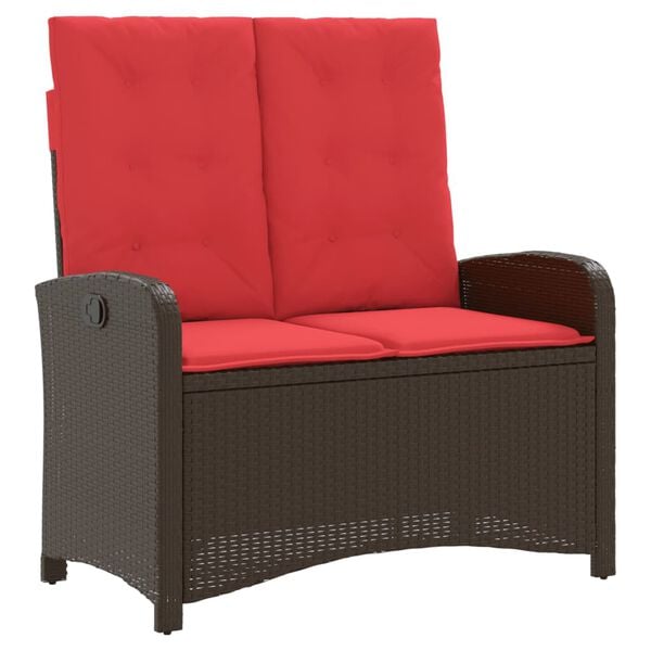 vidaXL Reclining Garden Bench Brown Poly Rattan 2-seater