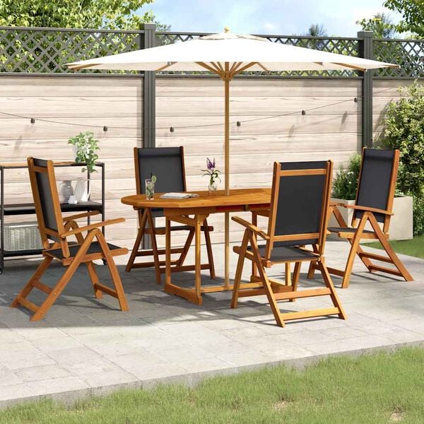 vidaXL Garden Dining Set Grey Solid Acacia wood and Textilene Extendable