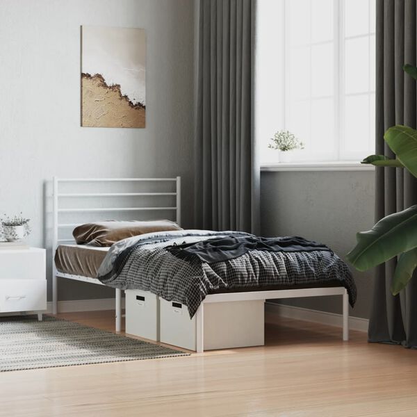 vidaXL Bed Frame White Powder-Coated Steel Small Single Bed Frame