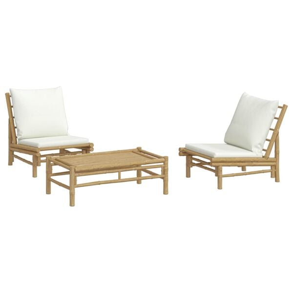 vidaXL Garden Lounge Set Cream White, Bamboo Bamboo, Fabric (100% polyester)