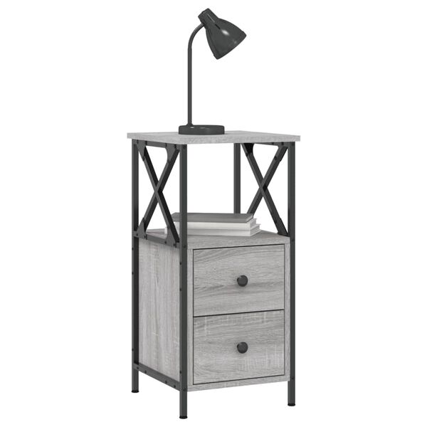 vidaXL Bedside Cabinet Set of 2 Grey Sonoma Engineered wood, iron