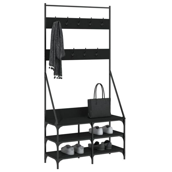 vidaXL Clothes Rack Black Engineered wood, Metal 35.4x13.4x72.4 in
