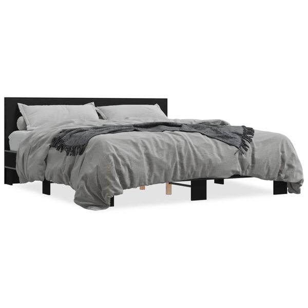 vidaXL Bed Frame Black Engineered wood, Metal 79.9 x 79.9 in Durable
