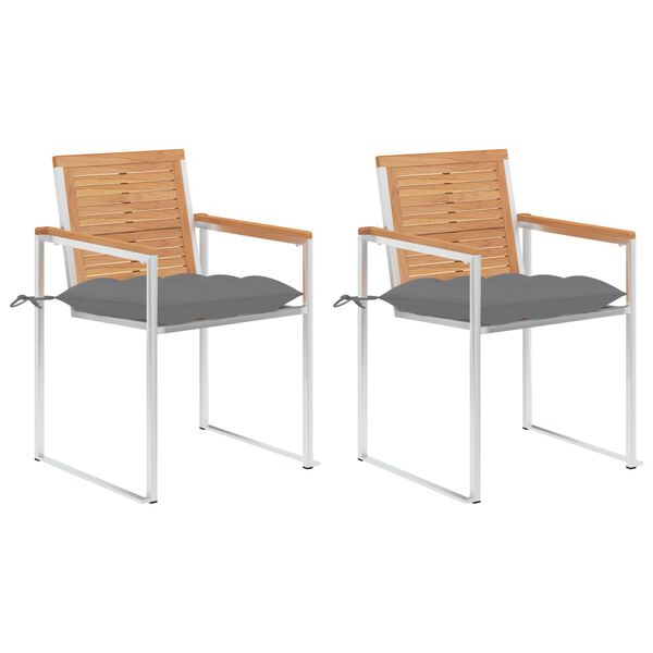 vidaXL Patio Chairs with Cushions 2 pcs Solid Teak Wood and Steel