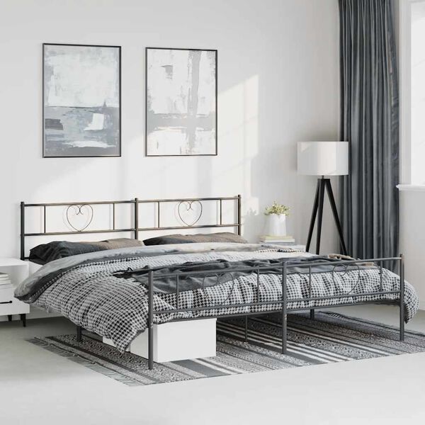 vidaXL Bed Frame Black Powder-coated Steel Double Bed Frame