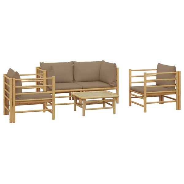 vidaXL Garden Lounge Set Taupe Bamboo, Polyester Medium Modular