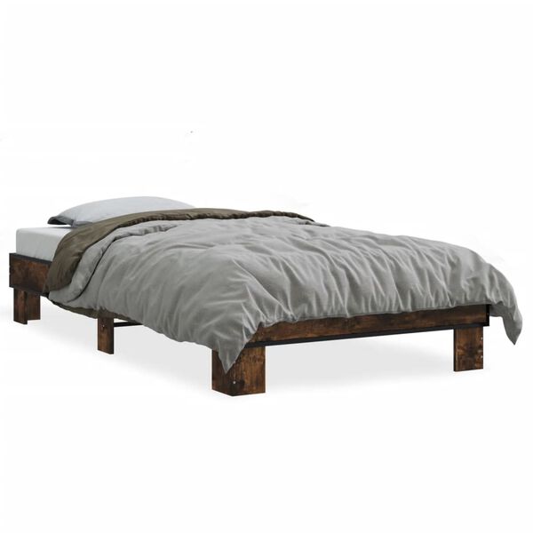 vidaXL Bed Frame Smoked Oak Engineered wood, Metal Twin
