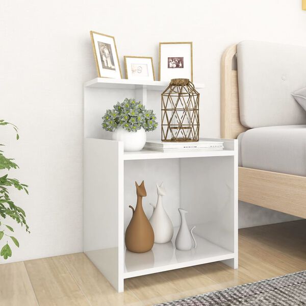 vidaXL Bed Cabinet Set of 2 High gloss white Engineered wood