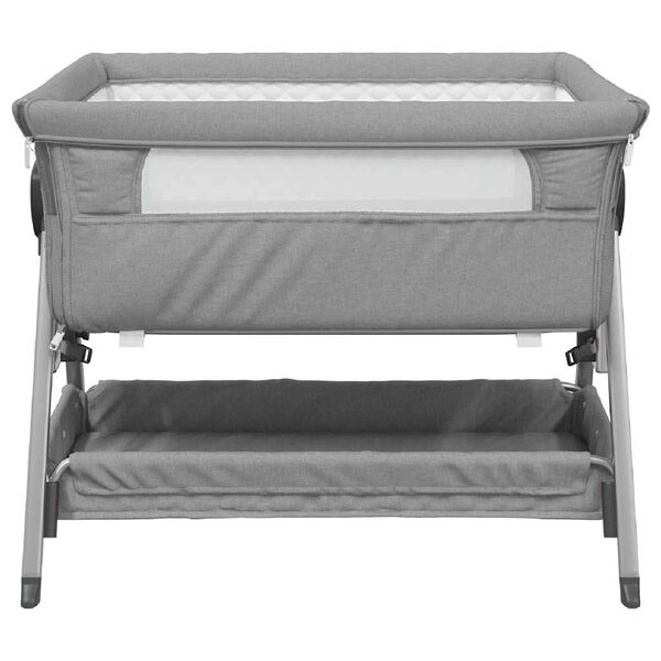 vidaXL Baby Bed With Mattress Light grey Linen fabric, mesh, iron