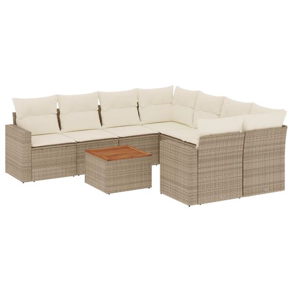 vidaXL Outdoor Sofa Set Beige PE Rattan 9 Piece Set Modular