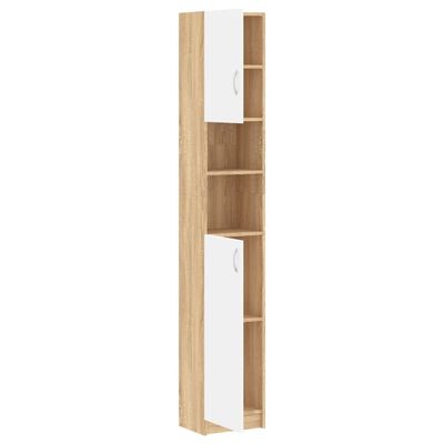 vidaXL Bathroom Cabinet White and Sonoma Oak 12.6"x10"x74.8" Engineered Wood