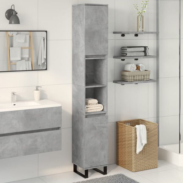 vidaXL Bathroom Cabinet Concrete Grey Engineered Wood, Iron Tall and Slim