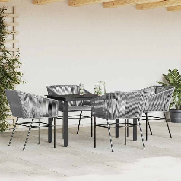 vidaXL Garden Dining Set Table: Black, Chair: Grey, Cushion: Light Grey