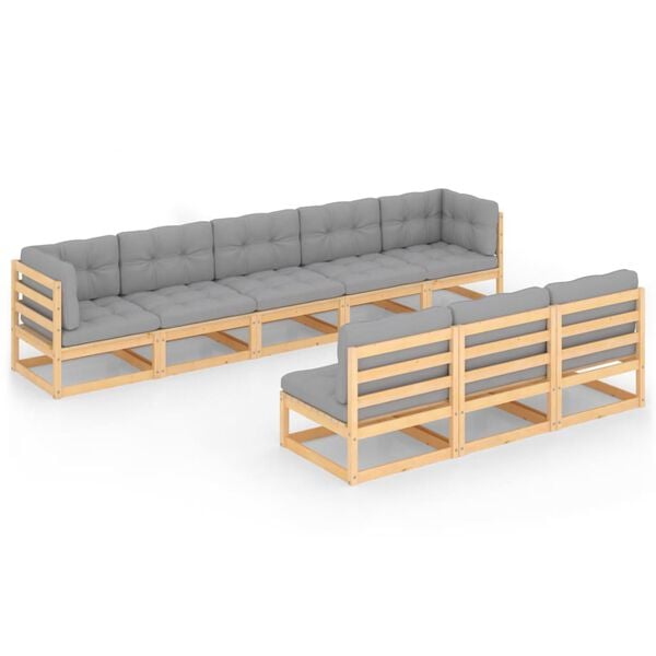 vidaXL Garden Lounge Set Natural Wood Solid Pine Wood, Polyester Large