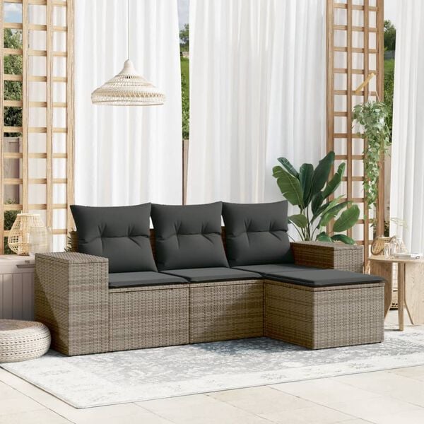 vidaXL Garden Sofa Set Grey PE Rattan Medium Modular Garden Sofa Set