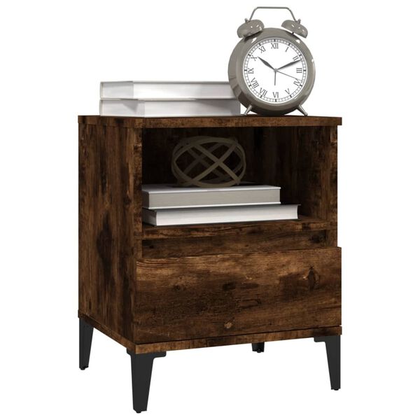 vidaXL Bedside Cabinet Smoked Oak Engineered wood, metal 15.7x13.8x19.7 in