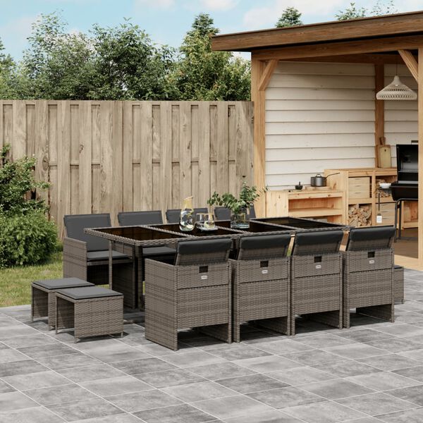 vidaXL Garden Dining Set Grey PE rattan 12-seater Foldable